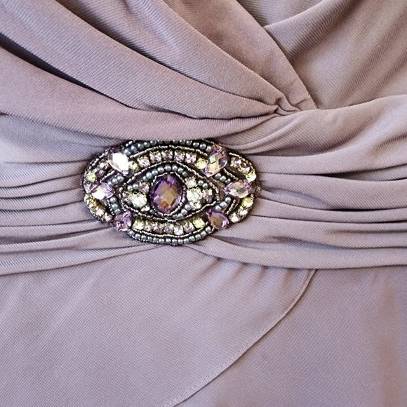 Jessica Howard Purple Layered Wrap Bodice with Ruched Rhinestoned Waist | Size 6 - Picture 2 of 9